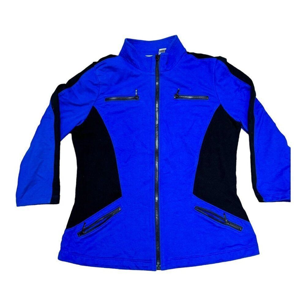Zenergy By Chicos Womens Zip-Up Jacket Blue & Black Size 0 Athletic Work Out